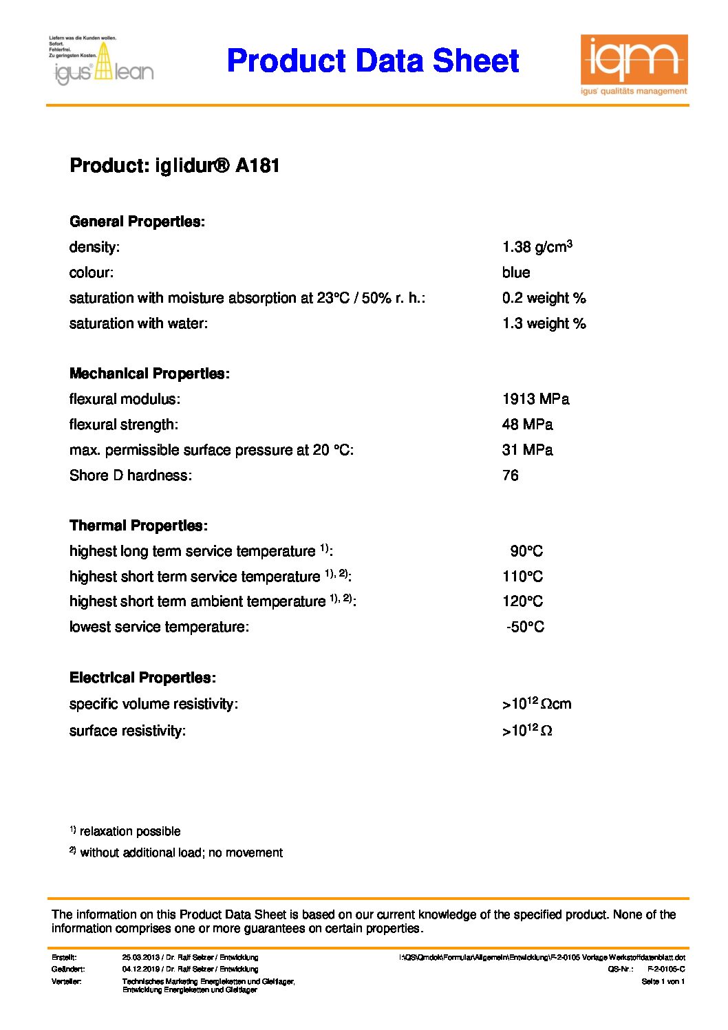 iglidur A181 product data sheet