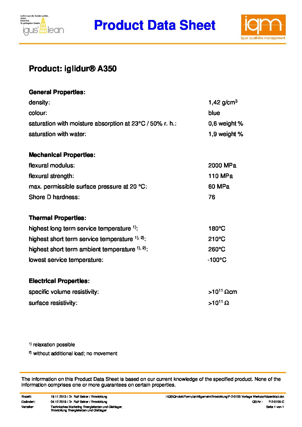 iglidur A350 product data sheet