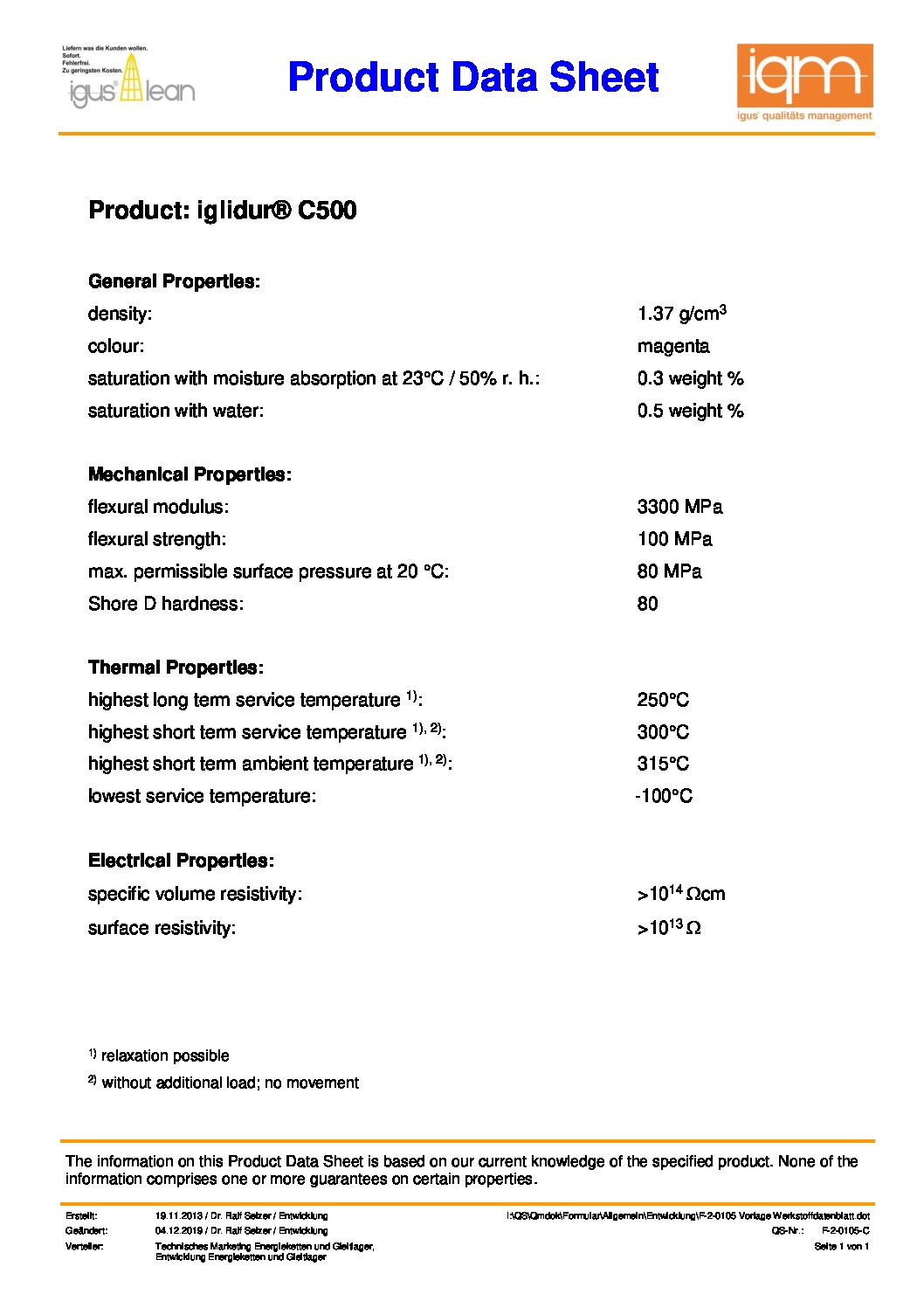 iglidur C500 product data sheet
