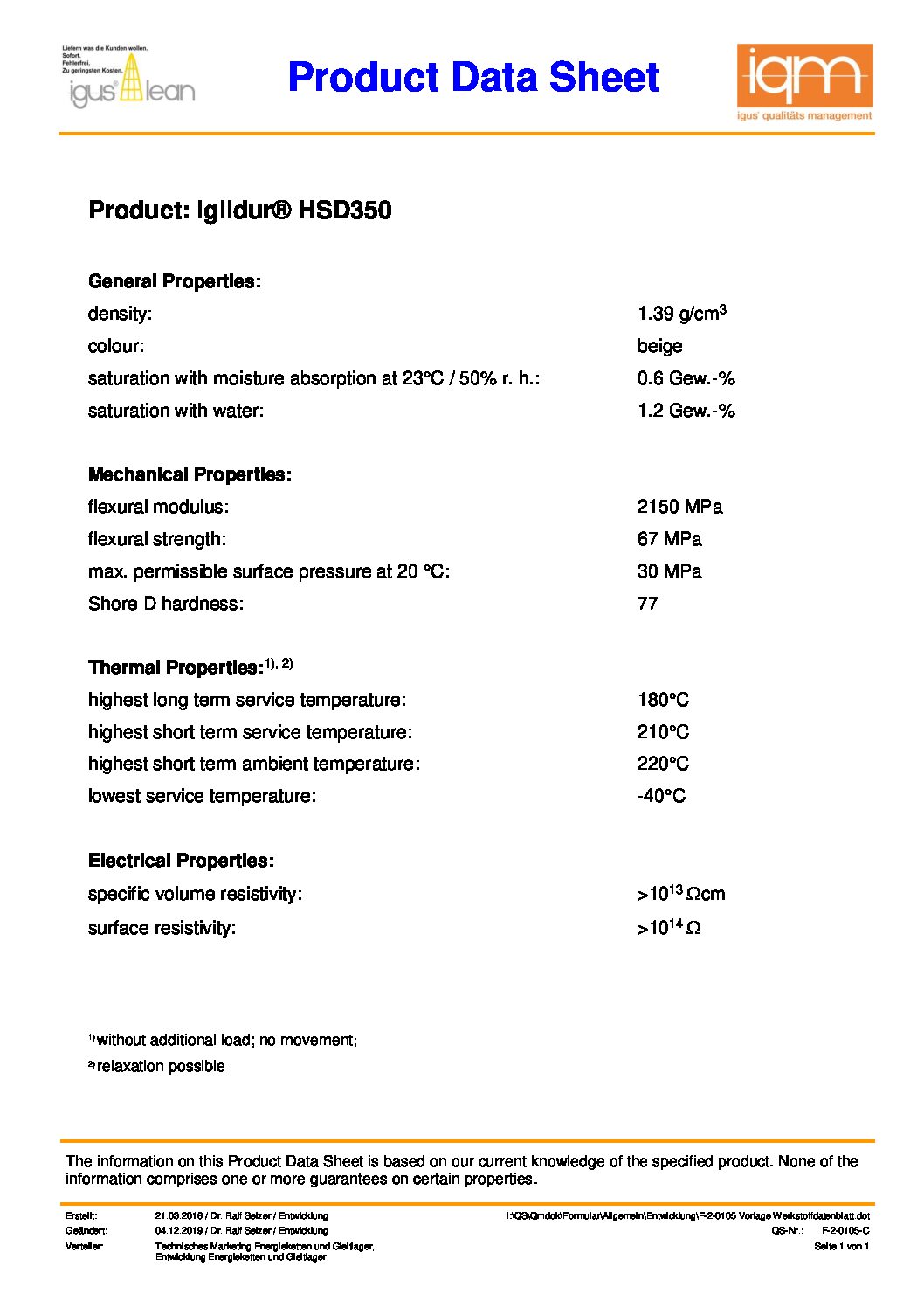iglidur HSD350 product data sheet