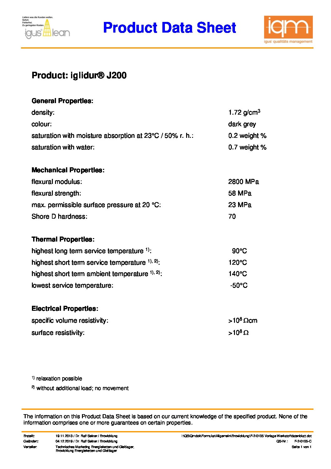 iglidur J200 product data sheet