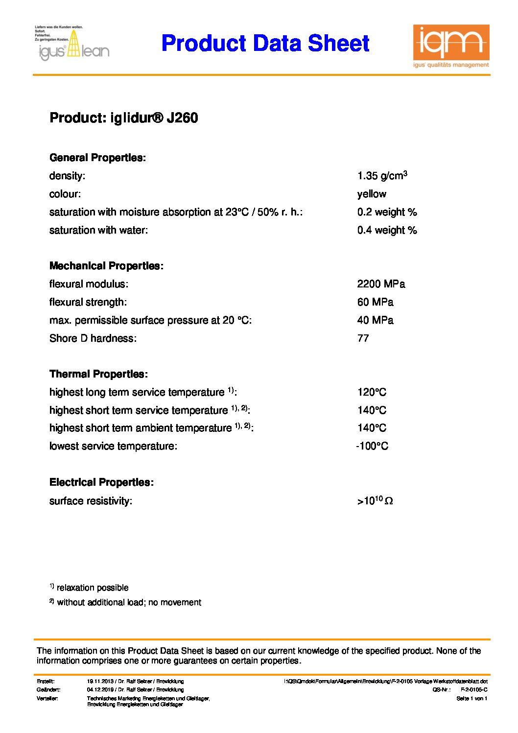 iglidur J260 product data sheet