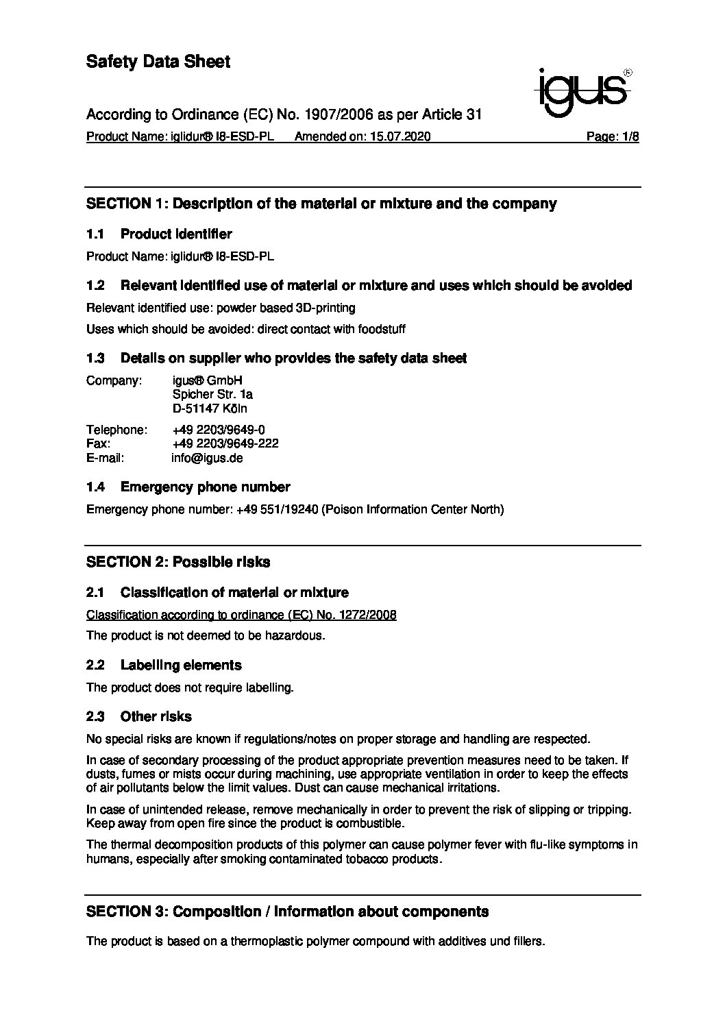 iglidur_I8-ESD-PL_Safety_Data_Sheet